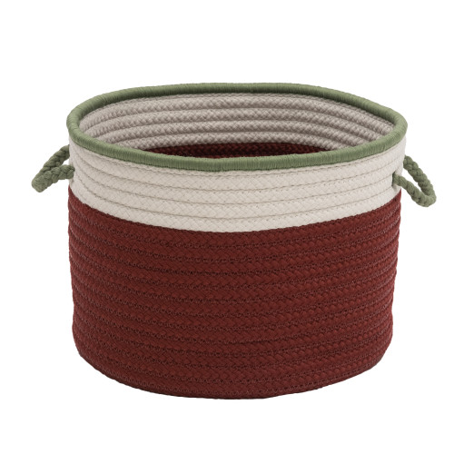 16" Red and White Striped Round Braided Christmas Basket - IMAGE 1