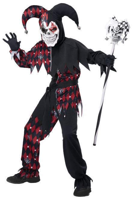 Red and Black Sinister Jester Boy Child Halloween Costume - Large - IMAGE 1