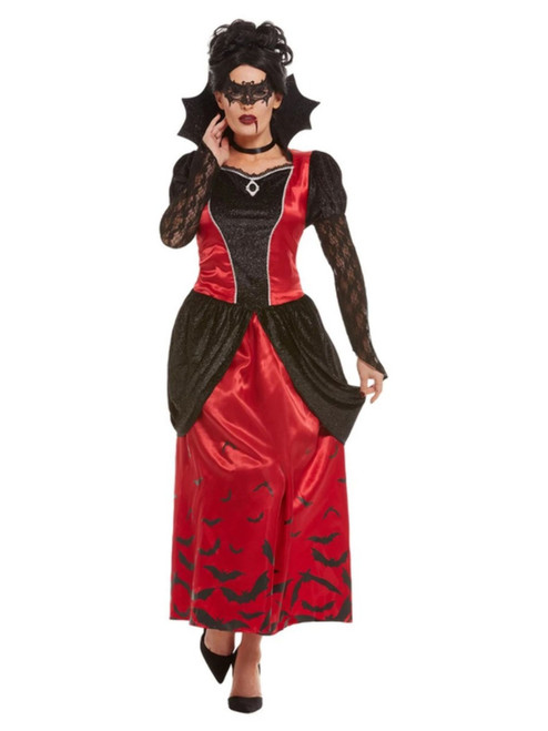 40" Black and Red Gothic Vampire Women Adult Halloween Costume - Medium - IMAGE 1
