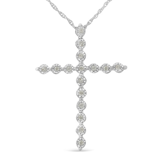 Women's Sterling Silver Diamond Cross Pendant Necklace - IMAGE 1