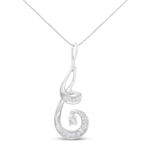 Women's 10K White Gold Diamond Spiral Pendant Necklace - IMAGE 1