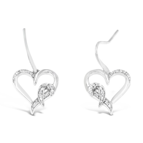 Women’s Sterling Silver Round Diamond Heart Dangle Earrings - IMAGE 1