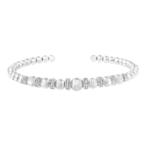 Sterling Silver Women's Diamond Ball Bead Cuff Bangle Bracelet - IMAGE 1