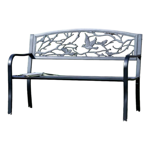 48.25" Black Birds and Branches Rectangular Garden Bench - IMAGE 1