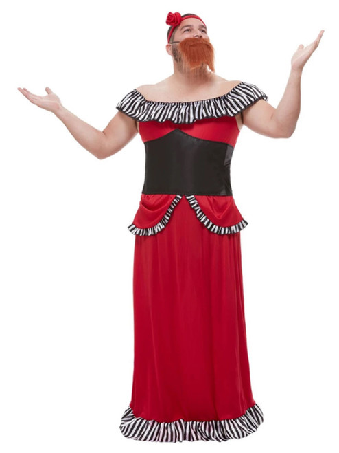 49" Red and Black Beard Lady Men Adult Halloween Costume - Medium - IMAGE 1