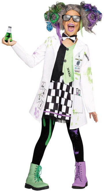 White and Black Mad Scientist Girl Child Halloween Costume - XL - IMAGE 1