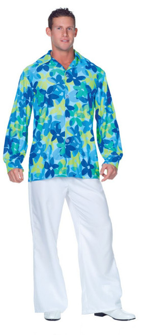Blue and Green 1960's Style Floral Shirt Men Adult Costume - One Size - IMAGE 1