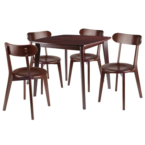 Set of 5 Rich Walnut Dining Square Table with Chairs 34" - IMAGE 1
