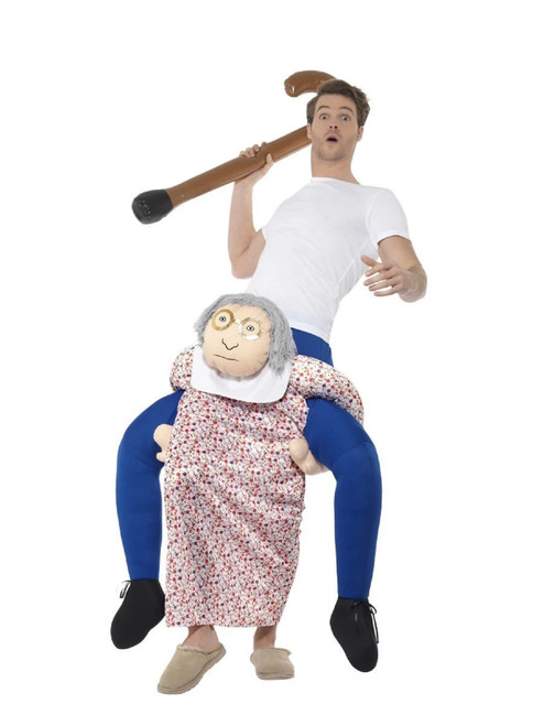 Blue and White Piggyback Grandma Unisex Adult Halloween Costume - IMAGE 1
