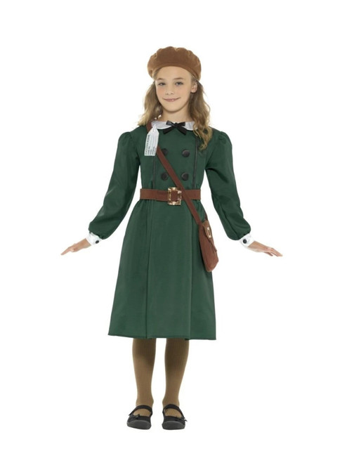 47.5" Green and Brown WW2 Evacuee Girl Child Halloween Costume - Large - IMAGE 1