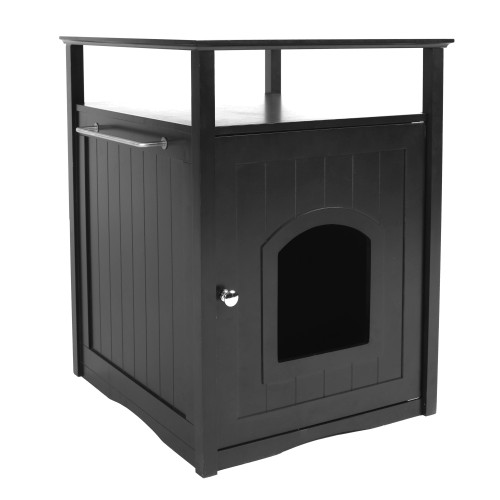 25" Black Litter Box Cover and Nightstand for Cats - IMAGE 1