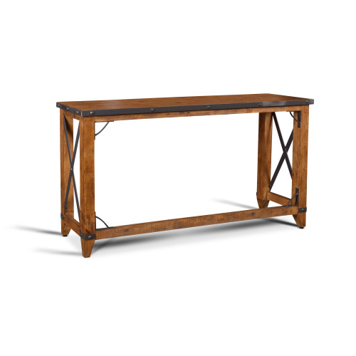 65" Brown Natural Wood Counter Height Dining Table with Charcoal Gray Metal Frame - IMAGE 1