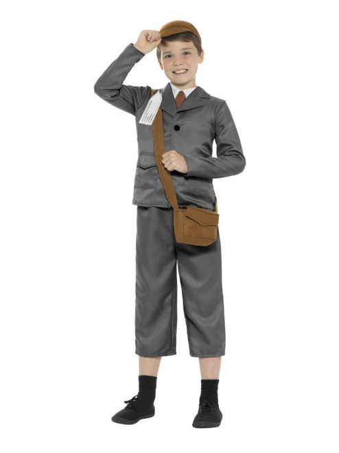 41" Gray and Brown WW2 Evacuee Boy Child Halloween Costume - Large - IMAGE 1