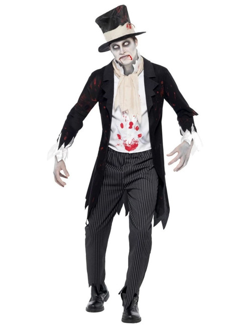 49" Black and White Zombie Groom Men Adult Halloween Costume - Large - IMAGE 1