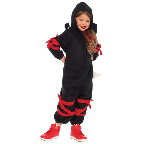 Black and Red Girl Child Ninja Kigurumi Funsies Halloween Costume - XL - IMAGE 1