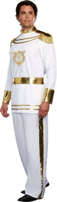 White and Gold Fairytale Prince Men Adult Halloween Costume - Large - IMAGE 1