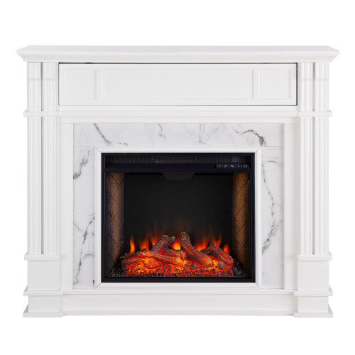 58" White and Gray Whiskey Traditional Style Smart Alexa Electric Fireplace - IMAGE 1