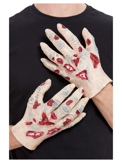 Beige and Red Zombie Unisex Adult Halloween Hands Costume Accessory - One Size - IMAGE 1