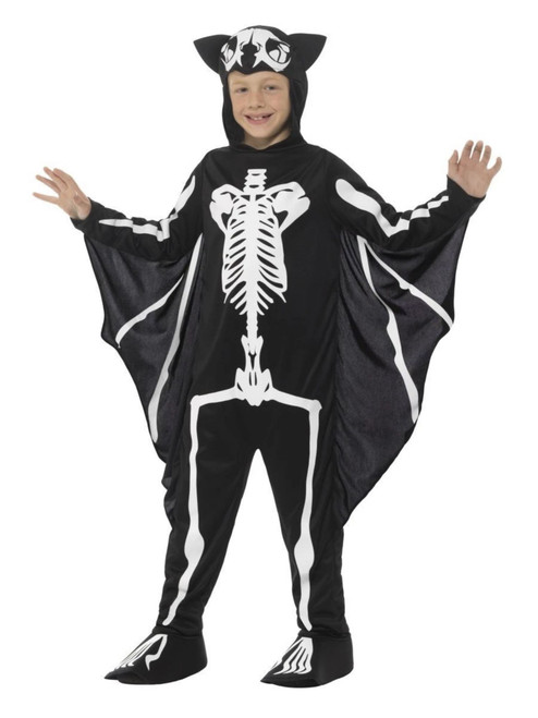 40" Black and White Bat Skeleton Boy Child Halloween Costume - Medium - IMAGE 1