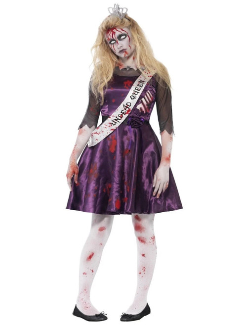 48" Purple and Red Zombie Prom Queen Adult Women Halloween Costume - XS - IMAGE 1