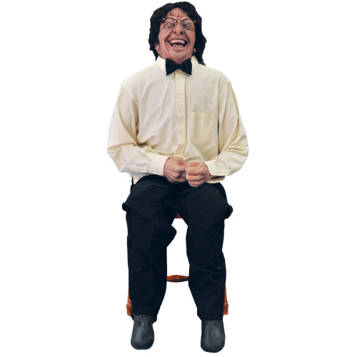 55" White and Black Sitting Man with Scary Laugh Animated Halloween Prop - IMAGE 1