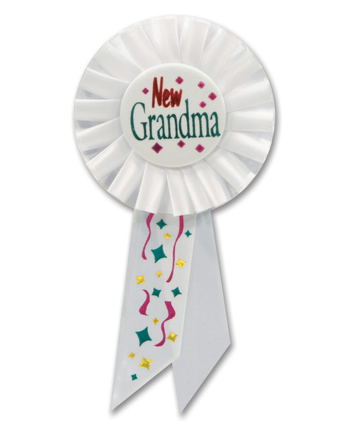 Pack of 6 White "New Grandma" Baby Shower Party Celebration Rosette Ribbons 6.5" - IMAGE 1