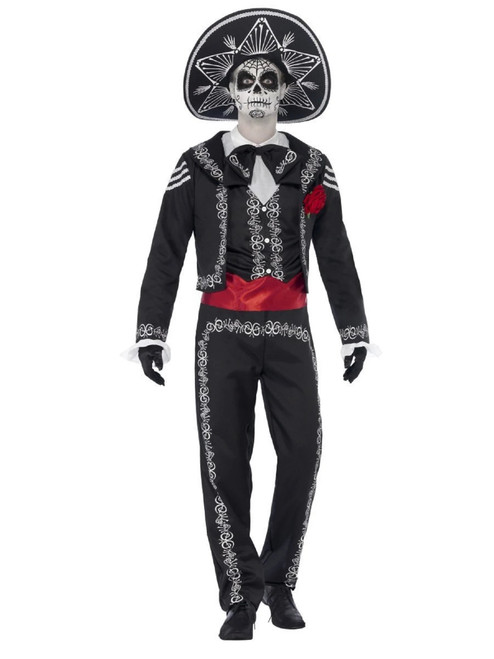 48" Black and White Day of the Dead Senor Bones Men Adult Halloween Costume - Medium - IMAGE 1