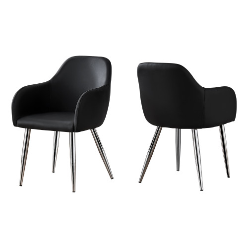 Set of 2 Jet Black Modern Style Leather-Look Dining Chair with Armrest - IMAGE 1