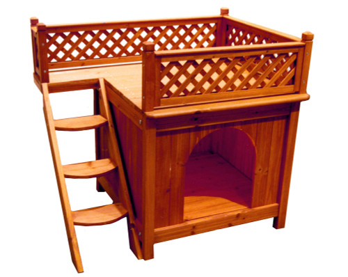 28.5" Mahogany Brown Unique Dog House with Room and Balcony - IMAGE 1