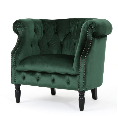 33" Emerald Green and Black Contemporary Tufted Club Chair - IMAGE 1