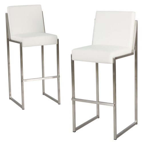Set of 2 White and Silver Contemporary Bar Stools 40.5" - IMAGE 1