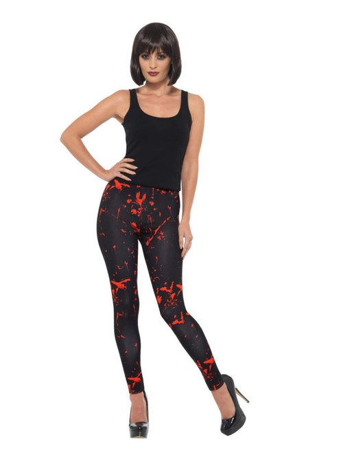 18" Black and Red Horror Leggings with Blood Splatter Women Adult Halloween Costume - One Size - IMAGE 1