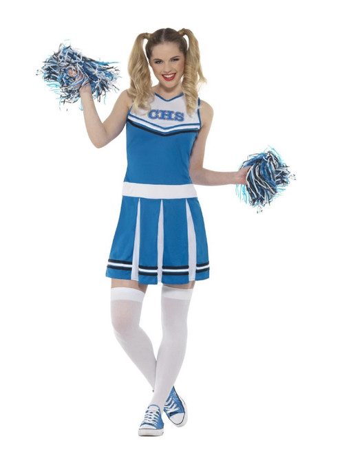 42" White and Blue Cheerleader Women Adult Halloween Costume - Small - IMAGE 1