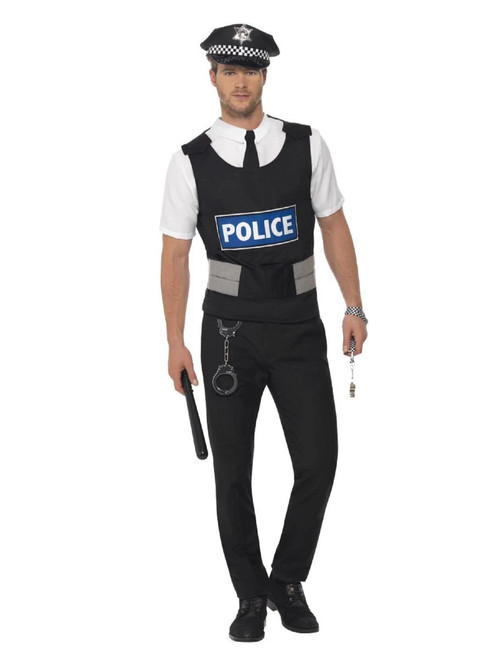 49" Black and White Policeman Instant Men Adult Halloween Costume Kit - Medium - IMAGE 1