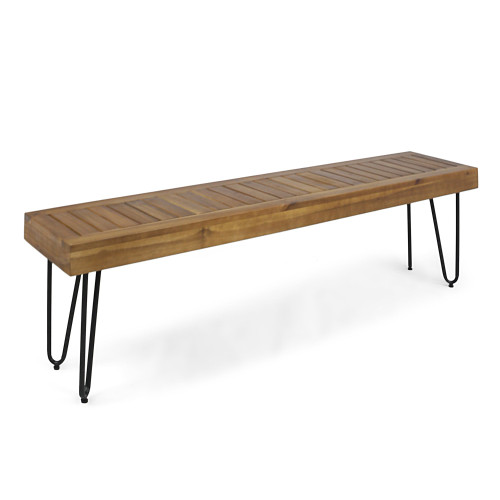 63'' Tan Brown and Black Contemporary Rectangular Outdoor Bench - IMAGE 1