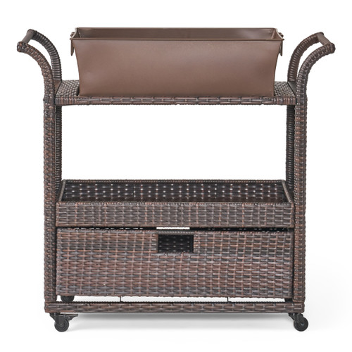 39.75" Chocolate Brown Outdoor Patio Bar Cart with Wheels - IMAGE 1