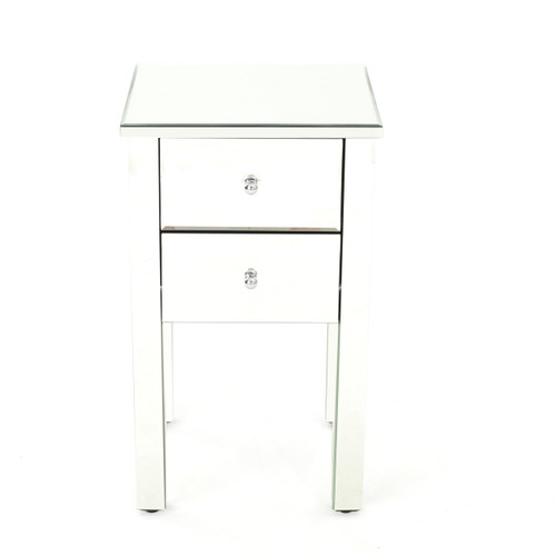 25.25" Silver and Clear Contemporary Square Side Table with 2 Drawers - IMAGE 1