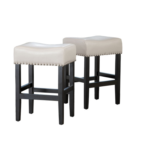 Set of 2 Ivory and Black Contemporary Studded Backless Counter Stools 26" - IMAGE 1