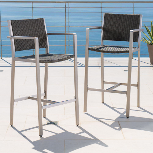 Set of 2 Gray and Silver Contemporary Outdoor Bar Stools 45" - IMAGE 1