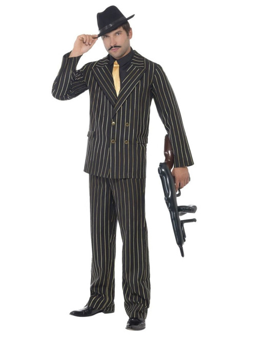 40" Black and Gold 1920's Style Pinstripe Gangster Men Adult Halloween Costume - Large - IMAGE 1