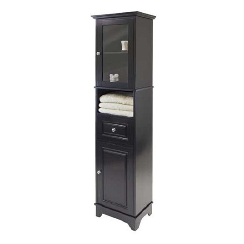 70.75” Black Tall Storage Cabinet with Glass Door and Drawer - IMAGE 1