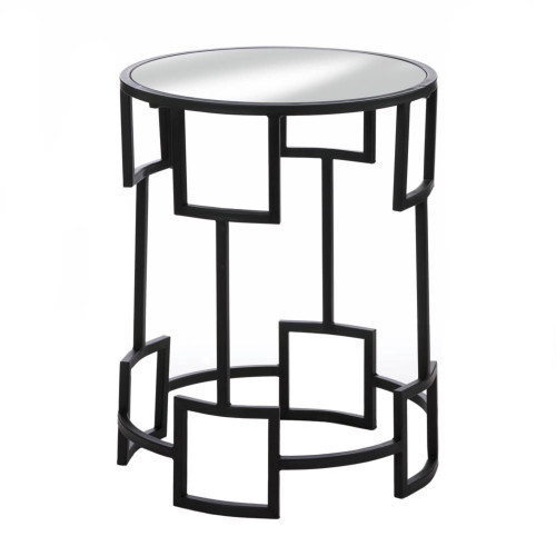 19.75" Black and Silver Contemporary Geometric Round Side Table - IMAGE 1