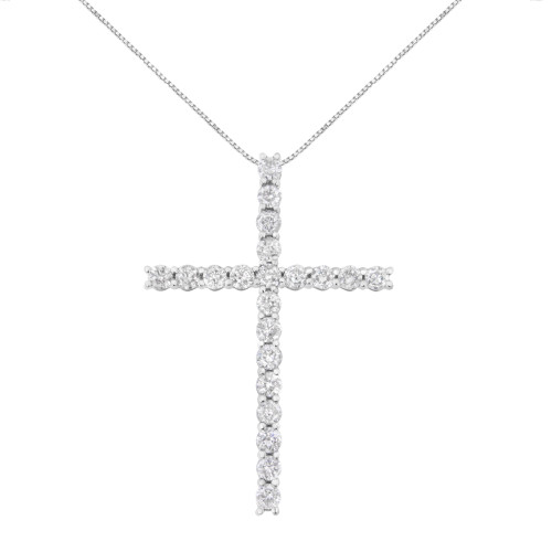 White Sterling Silver Clear Diamond Cross Shaped Women's Pendant Necklace, 4 Carat - IMAGE 1