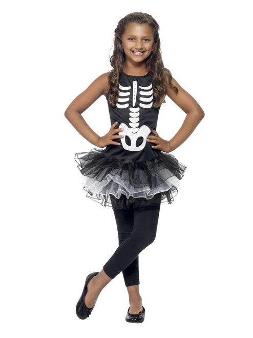 40" Black and White Skeleton Tutu Girl Child Halloween Costume - Large - IMAGE 1
