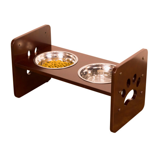 20" Brown Durable Adjustable Pet Feeder - IMAGE 1