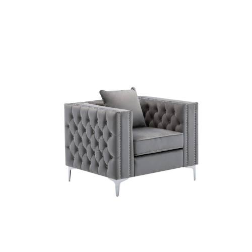3.25' Pewter Gray Solid Velvet Modern Style Chair - IMAGE 1