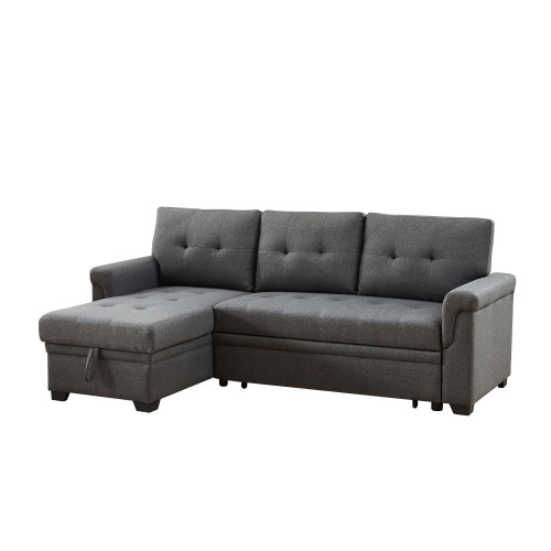 86" Lucca Gray Linen Reversible Sleeper Sectional Sofa with Storage Chaise - IMAGE 1