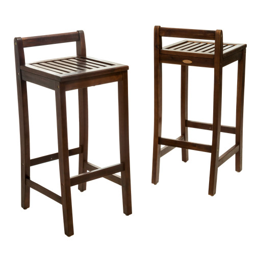 Set of 2 Mahogany Brown Contemporary Outdoor Bar Stools 34.75" - IMAGE 1