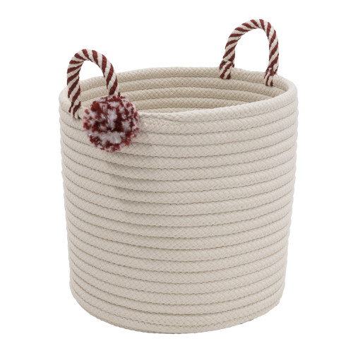 14" Braided Round Candy Cane Basket with Red Handles - IMAGE 1