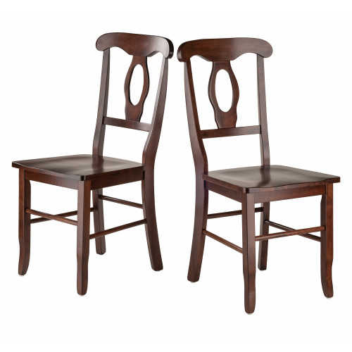 Set of 2 Walnut Wood Keyhole Design Back Chairs 36.5" - IMAGE 1